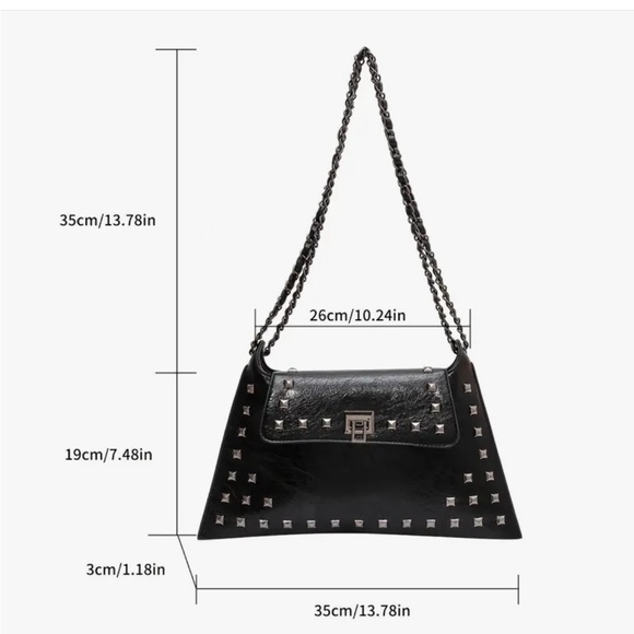 🆕 Classic Shoulder Bag Vintage Rivets - Turn-Lock Closure - Stylish Versatile - Picture 2 of 16